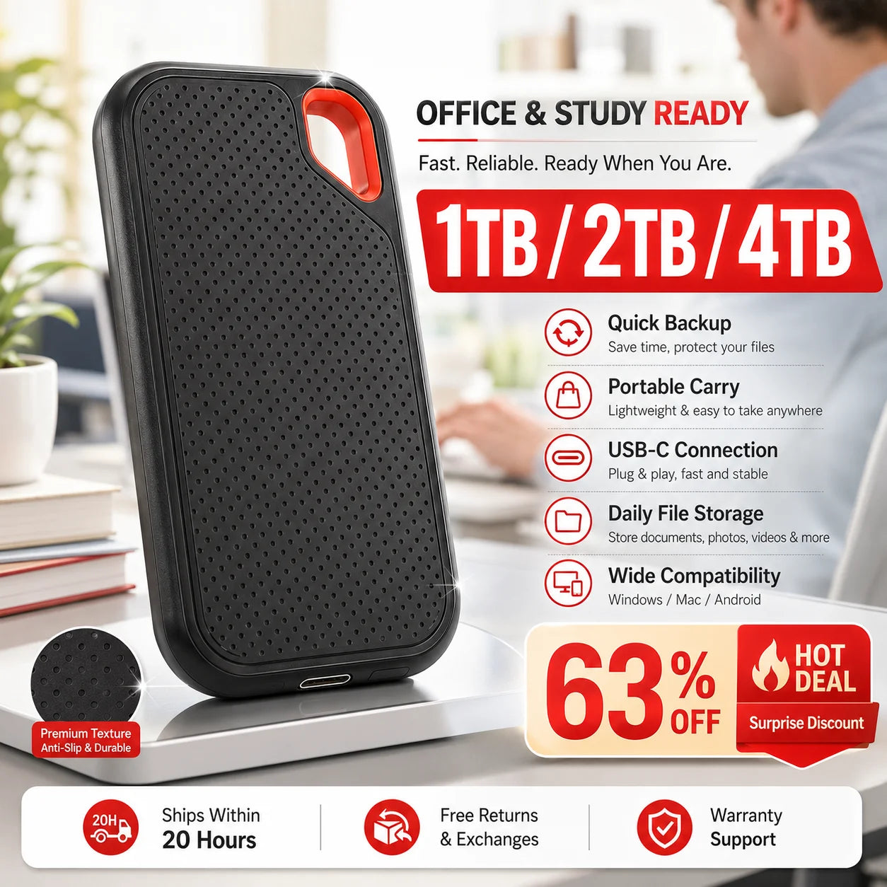 Portable External SSD USB Type-C High-Speed Storage Drive