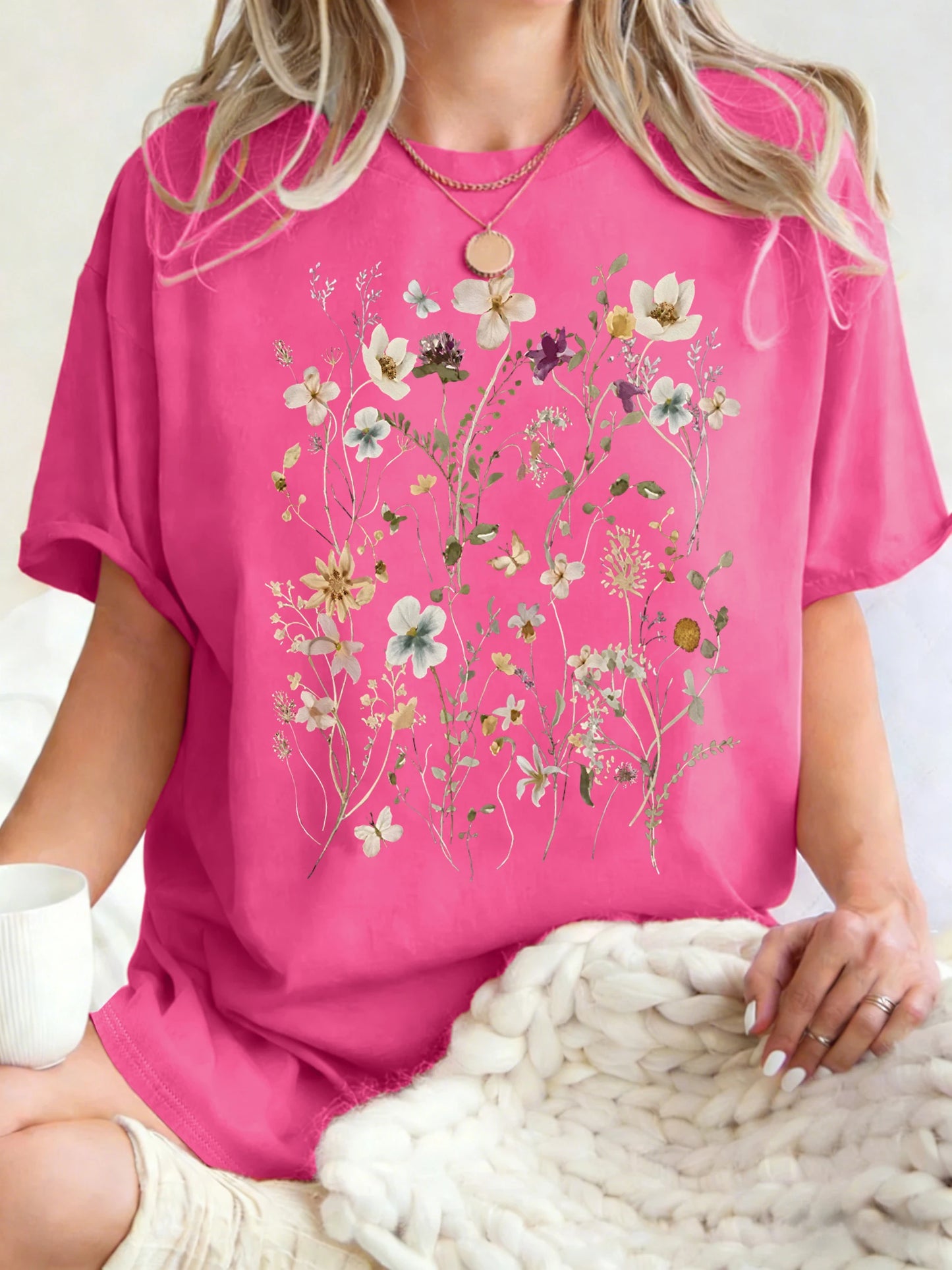 Floral Cluster Print Oversized Short Sleeve T-Shirt