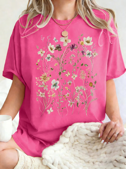 Floral Cluster Print Oversized Short Sleeve T-Shirt