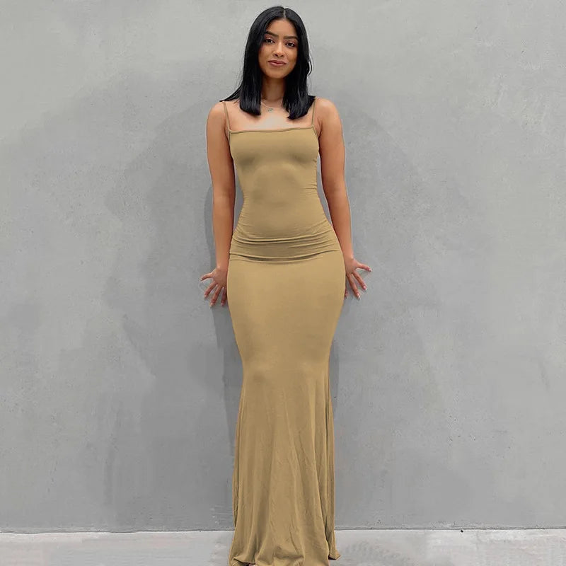 Sleeveless Spaghetti Strap Bodycon Trumpet Maxi Dress