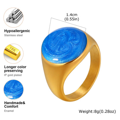 Chunky Open Twist Blue Enamel Statement Ring for Women