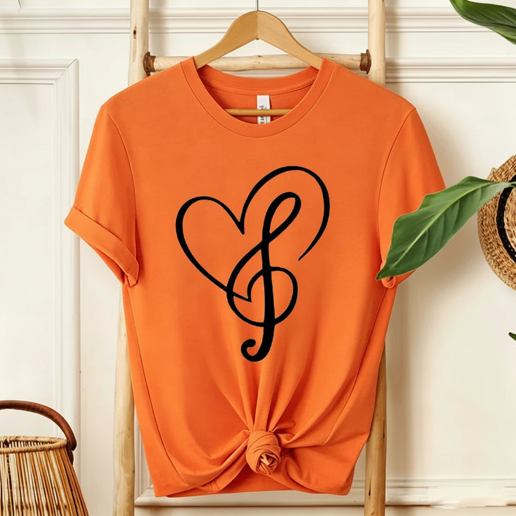 Minimalist Music Note Heart Print T-Shirt
