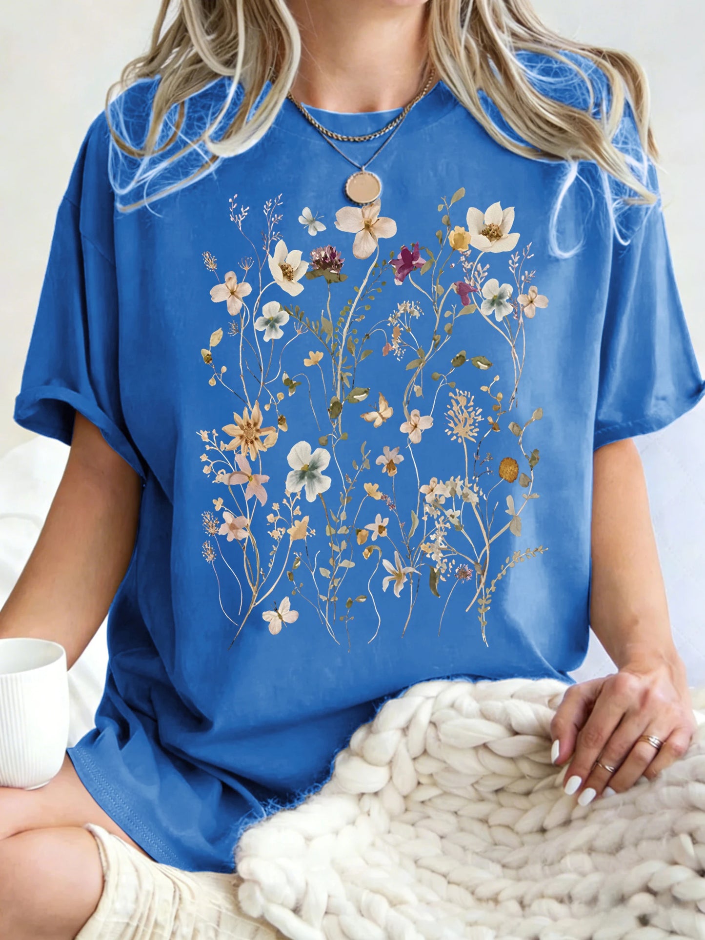 Floral Cluster Print Oversized Short Sleeve T-Shirt