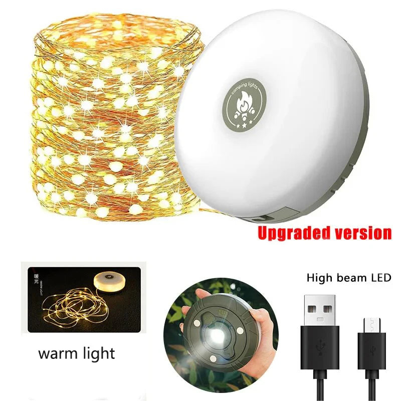4-in-1 Rechargeable Camping Light with String Lights