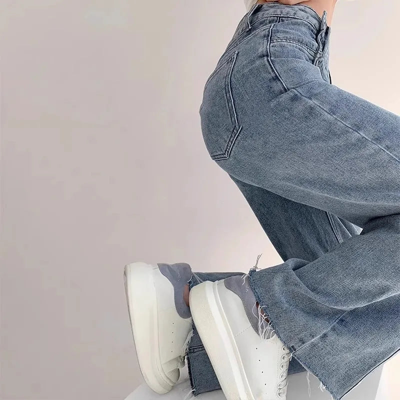 High-waisted Loose-fit Straight-leg Wide-leg Denim Pants