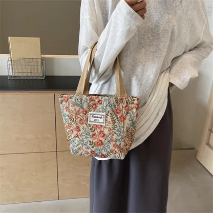 Embroidery Floral Canvas Handbags Delicate Blossom Pattern Tote Shoulder Bag for Women, Casual Outing, Work, Everyday Essentials