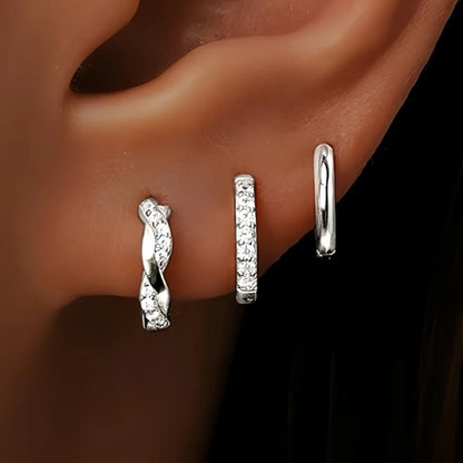 3-Piece Stainless Steel Zircon Huggie Hoop Earrings Set for Women