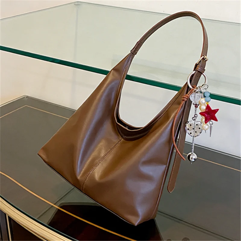 Elegant Shoulder Underarm Bags with Pendant Solid Color Synthetic Leather Handbags for Women Everyday Travel  Shopping, Parties