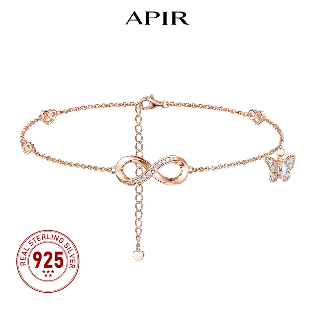 925 Sterling Silver Moissanite Anklet with Infinity, Heart & Butterfly Charms