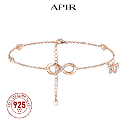 925 Sterling Silver Moissanite Anklet with Infinity, Heart & Butterfly Charms