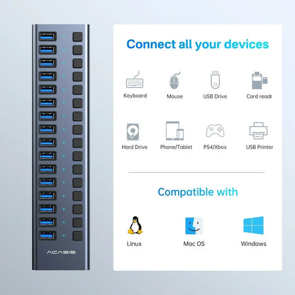 10Gbps Multi-Port USB Hub with Individual Switches