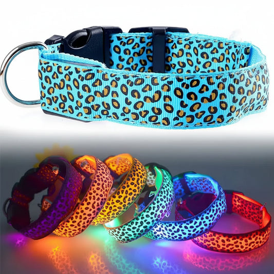 Leopard Print LED Safety Dog Collar
