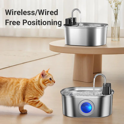 3.2L Wireless Smart Stainless Steel Pet Water Fountain
