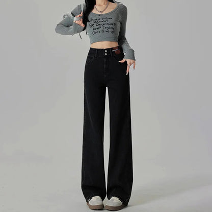 High-Waist Wide Leg Jeans with Contrast Panel Detail
