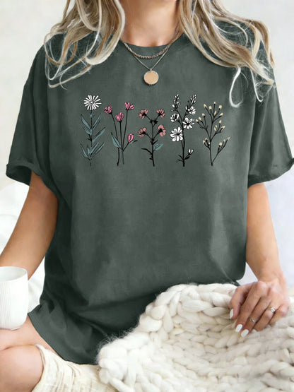 Floral Print Loose Fit Short Sleeve T-Shirt