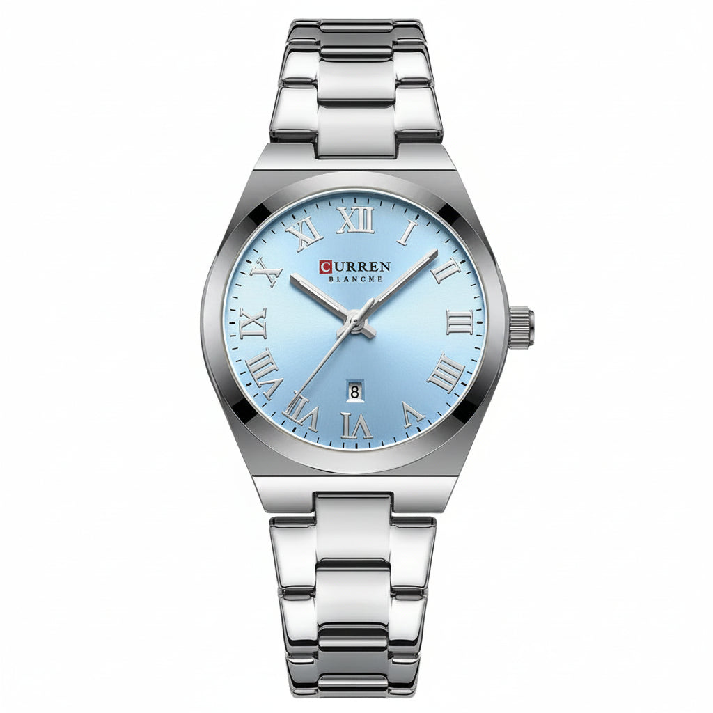 Luxury Stainless Steel Analog Quartz Wrist Watch with Date Display & Water Resistance