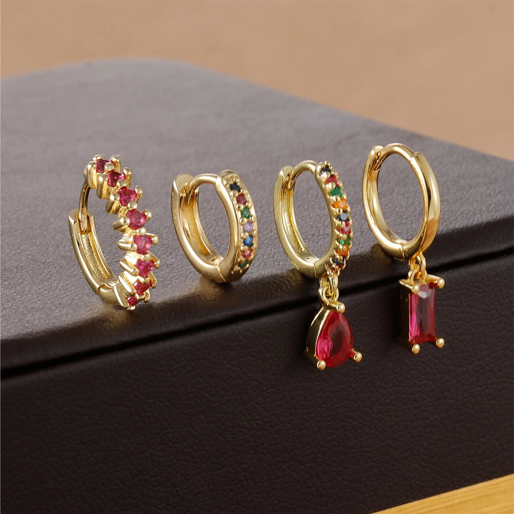 4-Piece Stainless Steel Zircon Huggie Hoop Earrings Set for Women