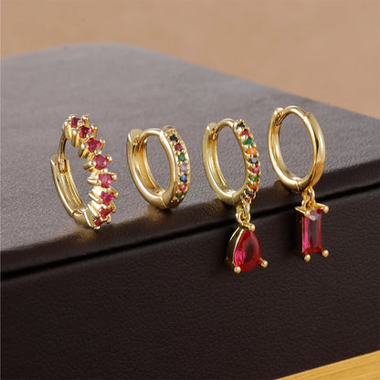 4-Piece Stainless Steel Zircon Huggie Hoop Earrings Set for Women