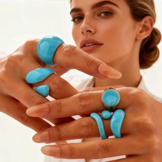 Chunky Open Twist Blue Enamel Statement Ring for Women