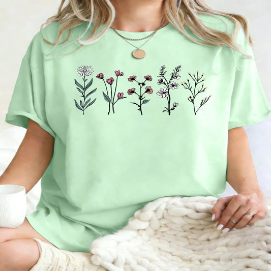 Floral Print Loose Fit Short Sleeve T-Shirt