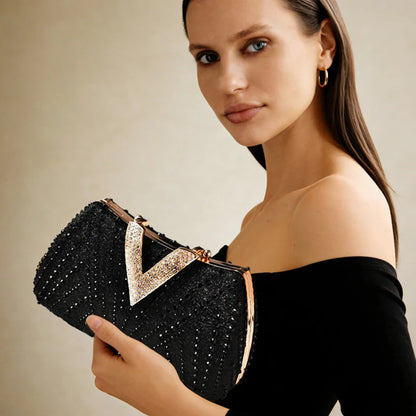 Silver Party Bag Diamond Wedding Inspired Designer Handbags for Women V Hasp Luxury Quality  Rhinestone Shoulder Crossbody Bags