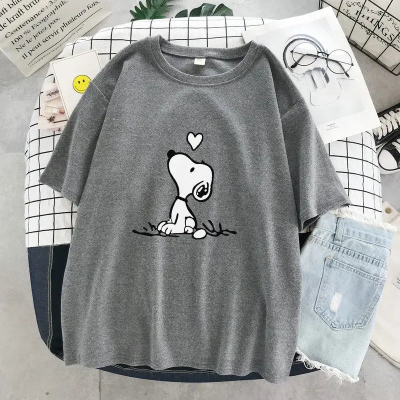 Cartoon Print Cotton Short Sleeve T-Shirt