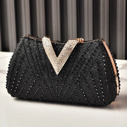 Silver Party Bag Diamond Wedding Inspired Designer Handbags for Women V Hasp Luxury Quality  Rhinestone Shoulder Crossbody Bags