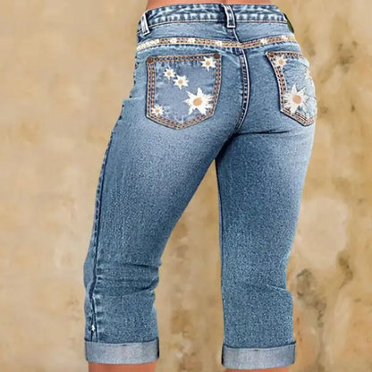 Premium High-Waist Stretch Denim Capri Jeans with Slim Fit