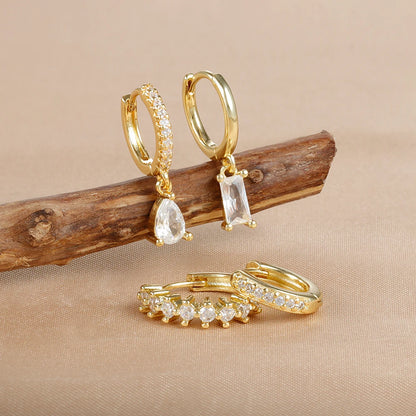 4-Piece Stainless Steel Zircon Huggie Hoop Earrings Set for Women