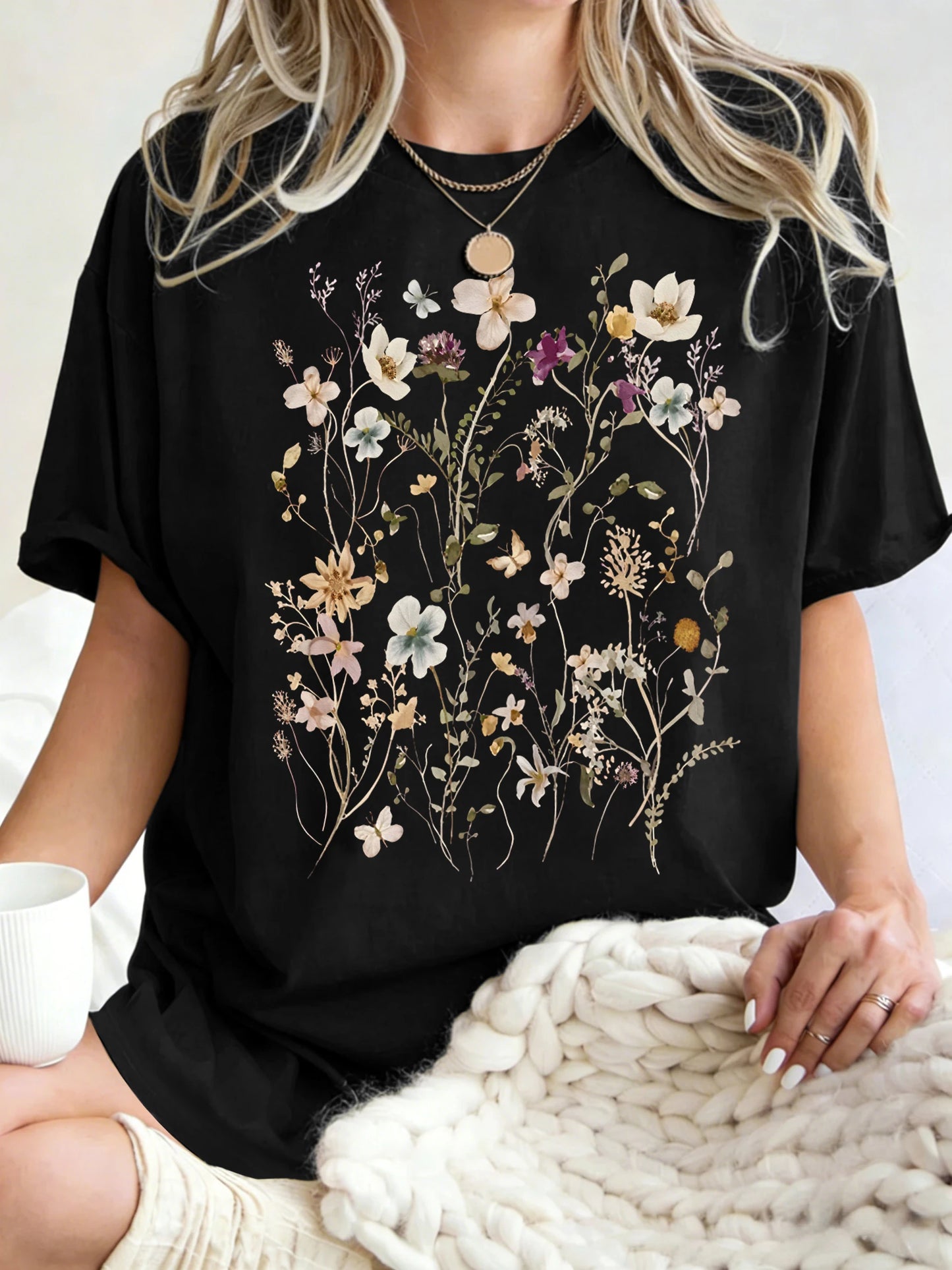 Floral Cluster Print Oversized Short Sleeve T-Shirt