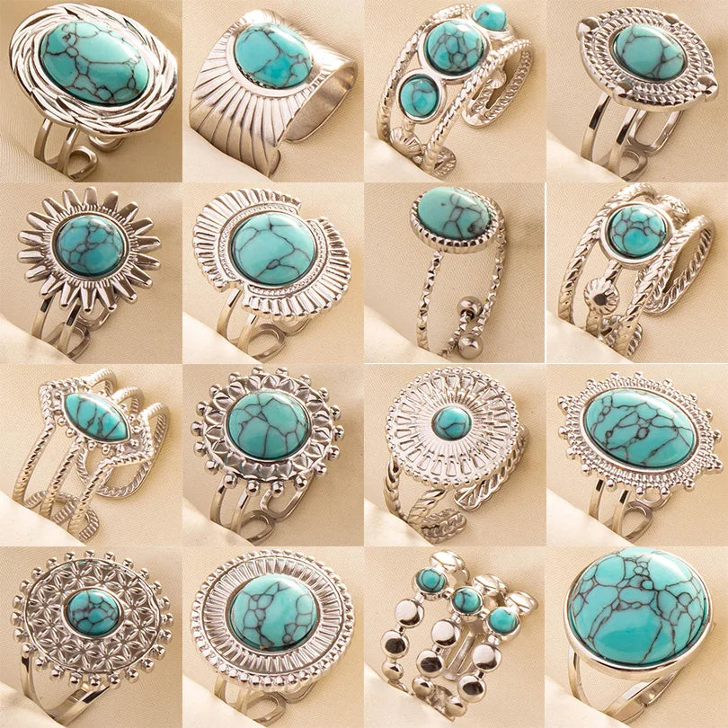 Bohemian Turquoise Gemstone Adjustable Ring for Women