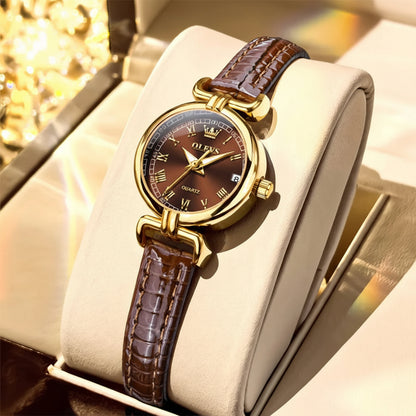 Luxury Vintage Gold Quartz Wrist Watch with Roman Numeral Dial & Leather Strap