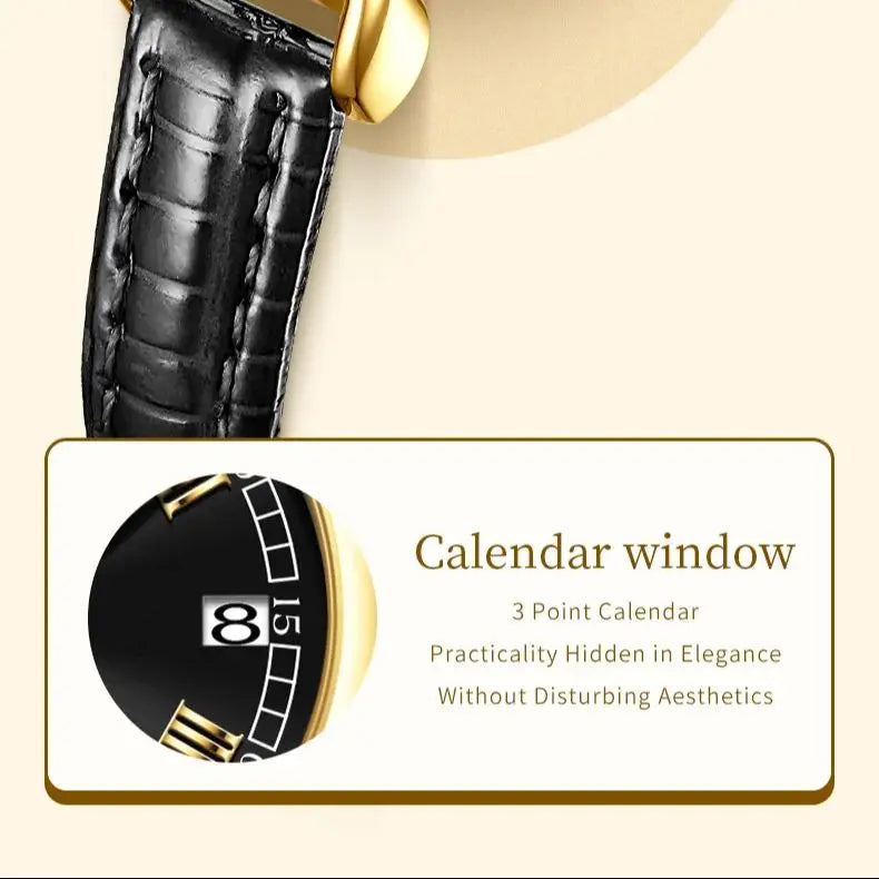 Luxury Vintage Gold Quartz Wrist Watch with Roman Numeral Dial & Leather Strap