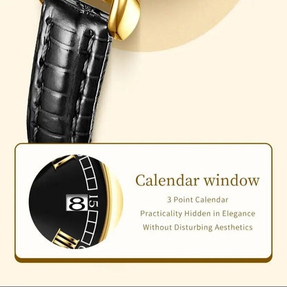 Luxury Vintage Gold Quartz Wrist Watch with Roman Numeral Dial & Leather Strap