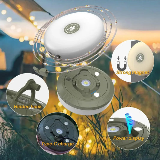 4-in-1 Rechargeable Camping Light with String Lights