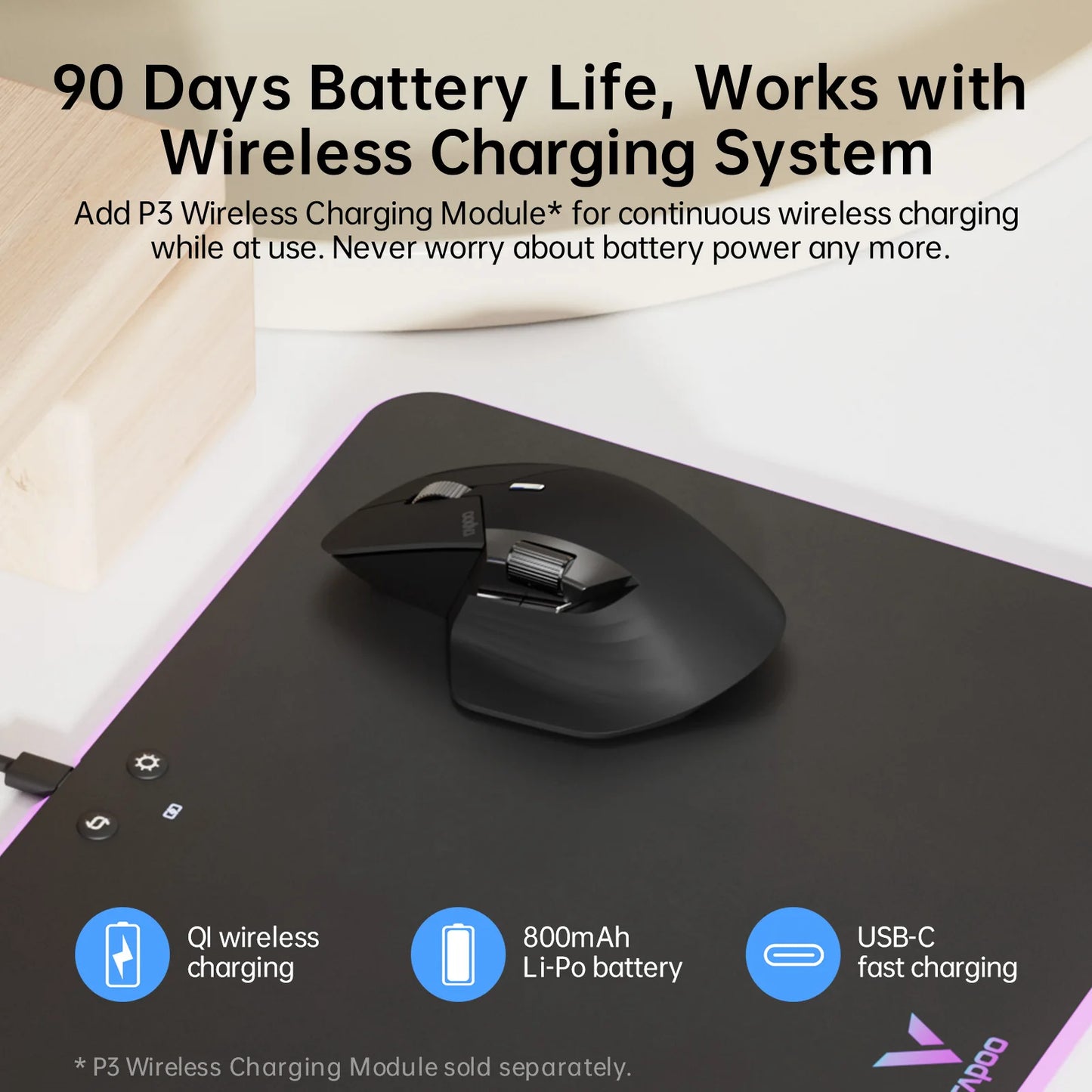 Ergonomic Rechargeable Multi-Device Wireless Mouse with 4000 DPI