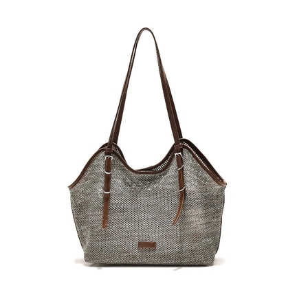 2026 Summer New Styl Mesh-Woven Large Capacity Shoulder Bag Fashionable Single Shoulder Beach Commuter Tote Bag Street Style