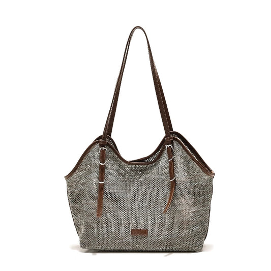 2026 Summer New Styl Mesh-Woven Large Capacity Shoulder Bag Fashionable Single Shoulder Beach Commuter Tote Bag Street Style
