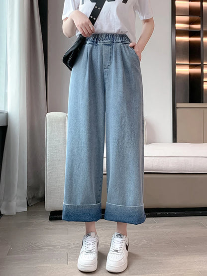 Classic Wide Leg Denim Pants with High-Rise Comfortable Fit