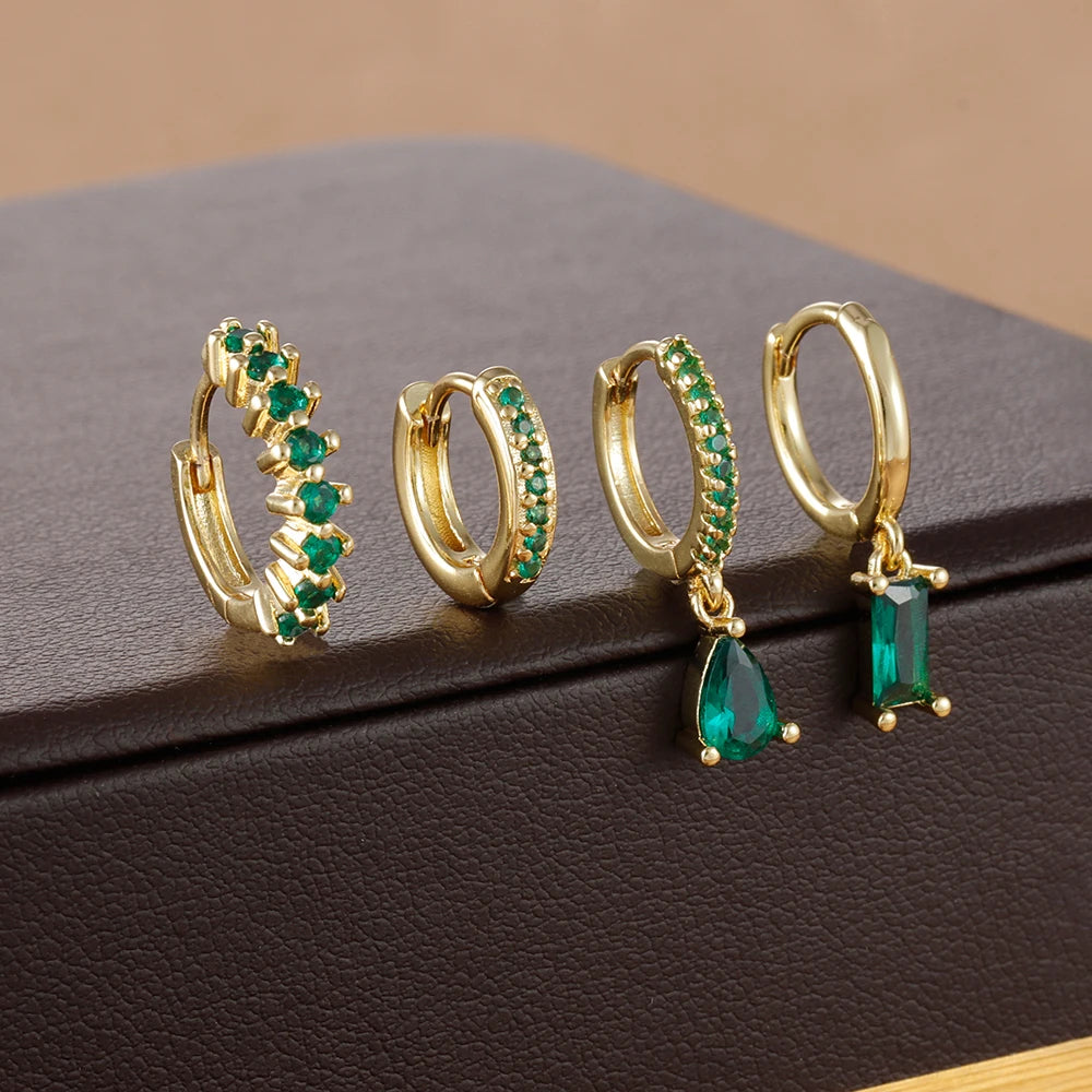 4-Piece Stainless Steel Zircon Huggie Hoop Earrings Set for Women