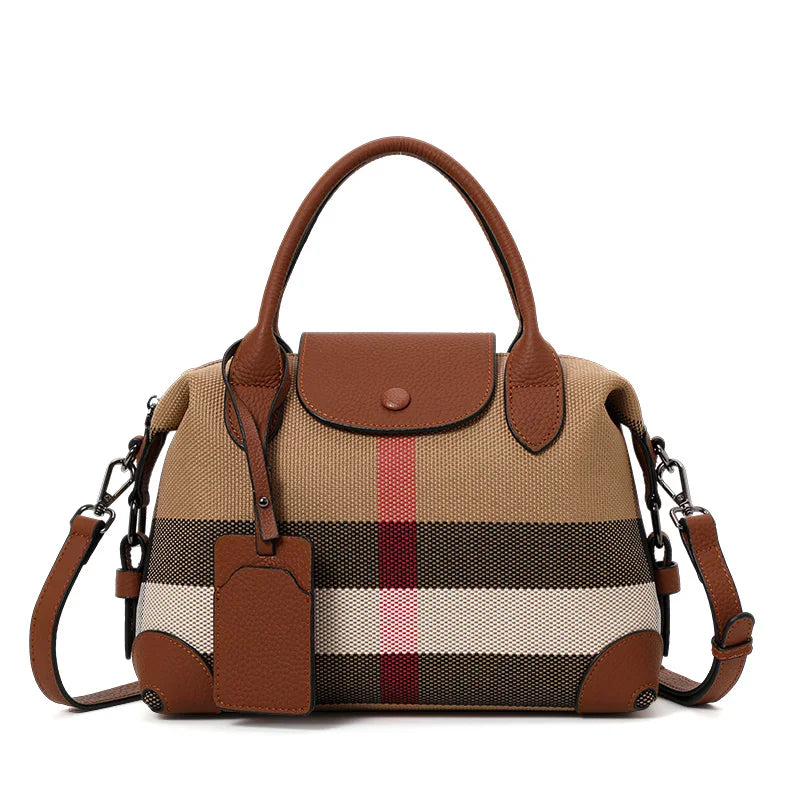 Aidrani Exquisite Retro Plaid Canvas Leather Stitching Women's Handbag for Daily Commute Novelty 2026 Handbags