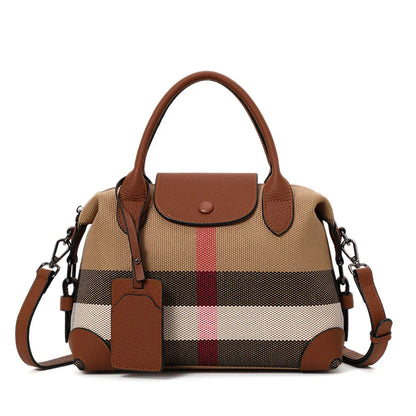 Aidrani Exquisite Retro Plaid Canvas Leather Stitching Women's Handbag for Daily Commute Novelty 2026 Handbags