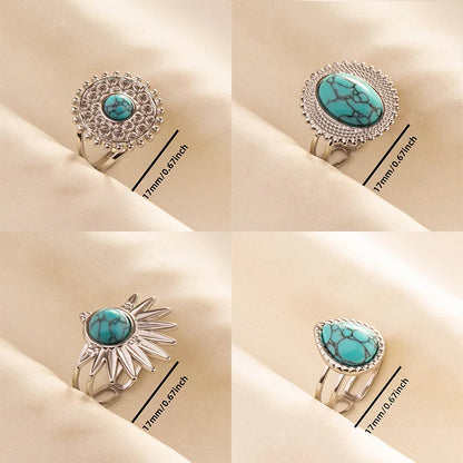 Bohemian Turquoise Gemstone Adjustable Ring for Women