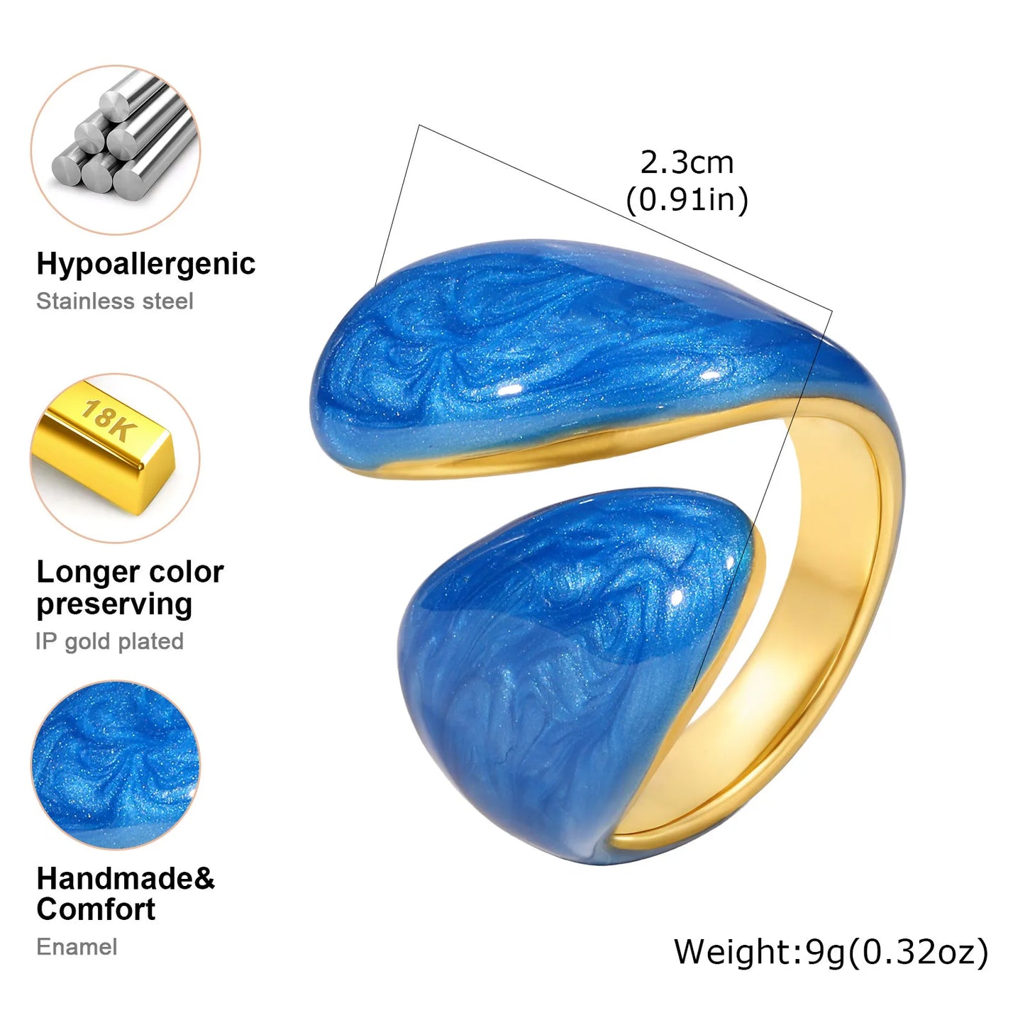 Chunky Open Twist Blue Enamel Statement Ring for Women
