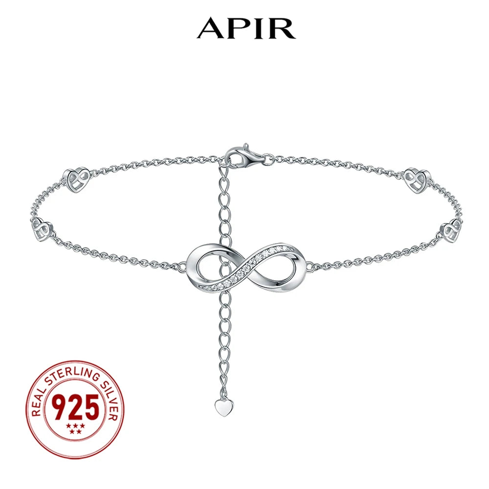 925 Sterling Silver Moissanite Anklet with Infinity, Heart & Butterfly Charms