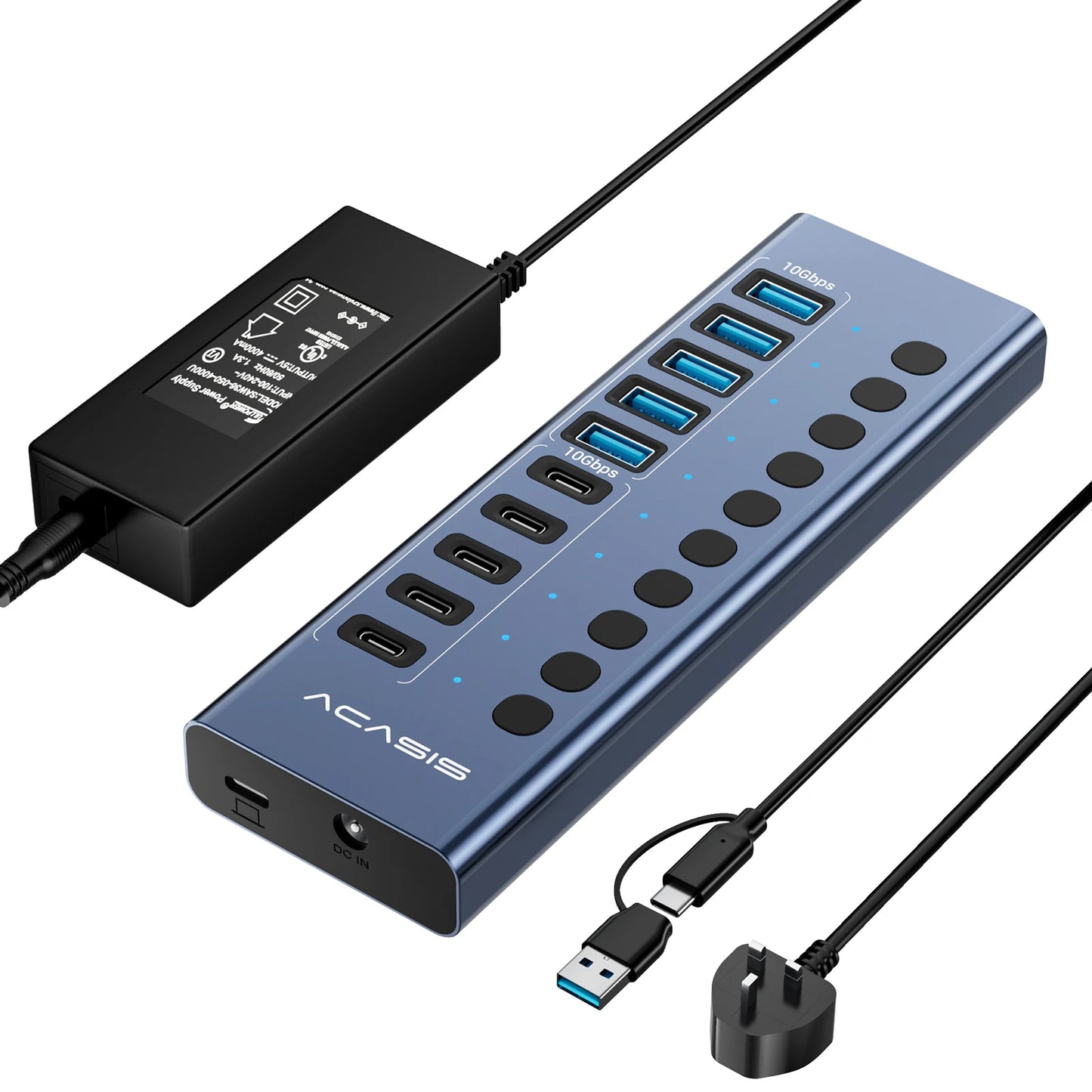 10Gbps Multi-Port USB Hub with Individual Switches
