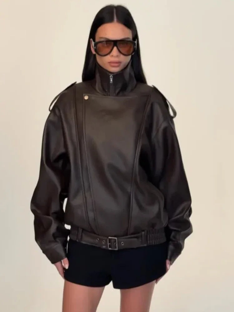Lapel Collar Leather Jacket