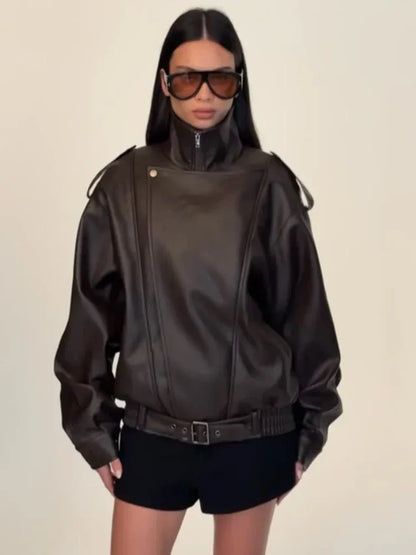 Lapel Collar Leather Jacket