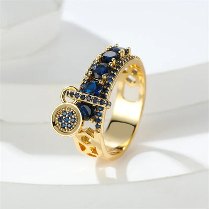 Vintage Gold Tone Royal Blue Stone Statement Ring for Women