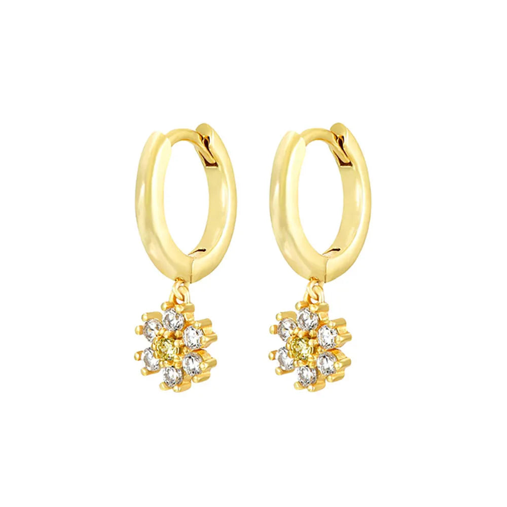 Stainless Steel Flower Dangle Earrings with Sparkling Zircon
